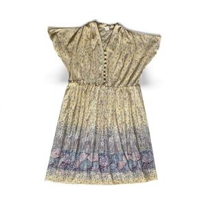 Vtg 70s Handmade Floral Yellow Dress Womens Sz M/L Boho Cottagecore Fairy Whimsy